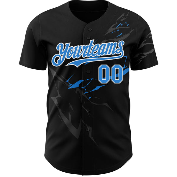 Custom Black Electric Blue-White 3D Pattern Design Lightning Authentic Baseball Jersey alternate