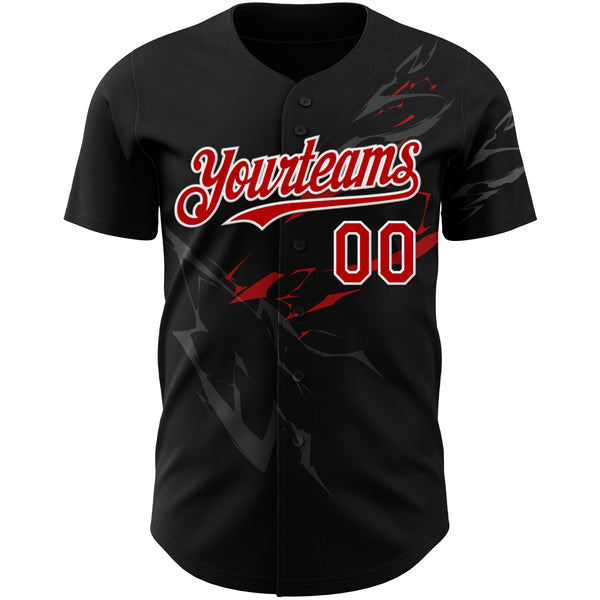 Custom Black Red-White 3D Pattern Design Lightning Authentic Baseball Jersey alternate