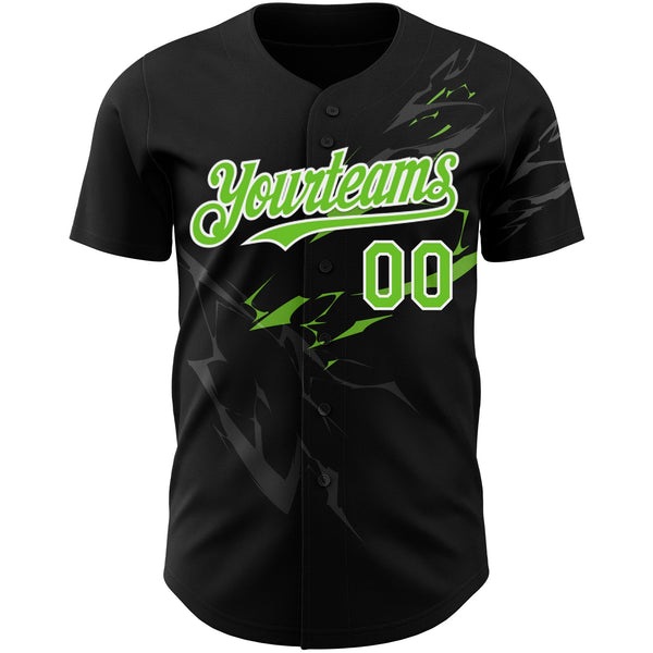 Custom Black Neon Green-White 3D Pattern Design Lightning Authentic Baseball Jersey alternate