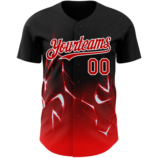 Custom Black Red-White 3D Pattern Design Lightning Authentic Baseball Jersey alternate