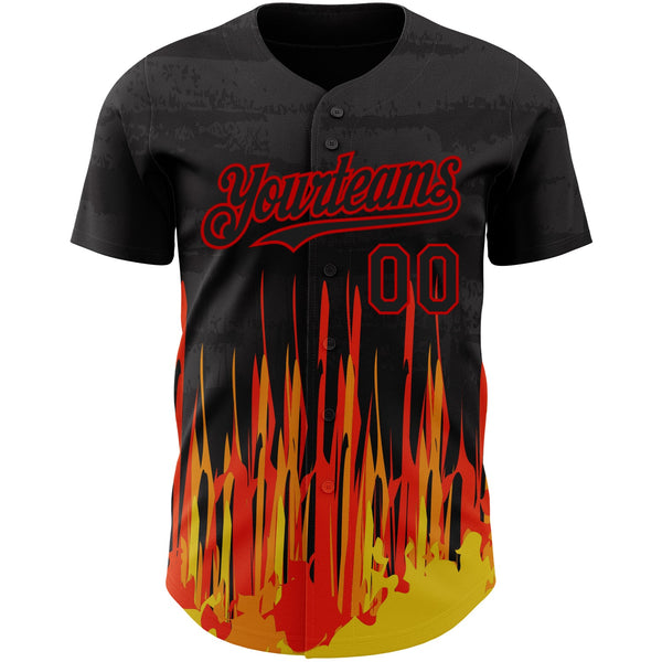 Custom Black Red 3D Pattern Design Abstract Shape Authentic Baseball Jersey alternate