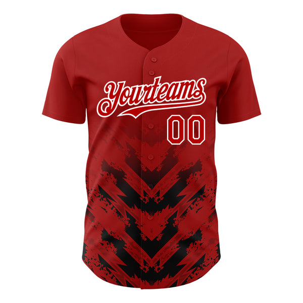 Custom Red Black-White 3D Pattern Design Abstract Arrow Authentic Baseball Jersey alternate