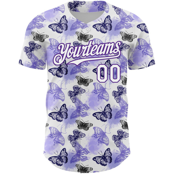 Custom White Purple 3D Pattern Design Animal Butterfly Authentic Baseball Jersey alternate