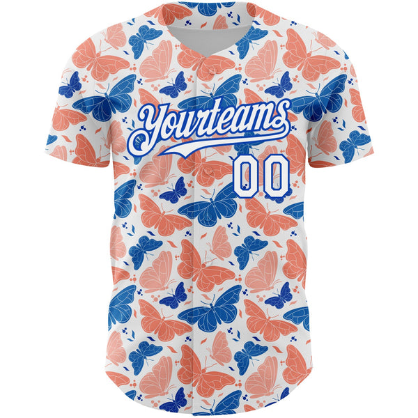 Custom White Royal 3D Pattern Design Animal Butterfly Authentic Baseball Jersey alternate