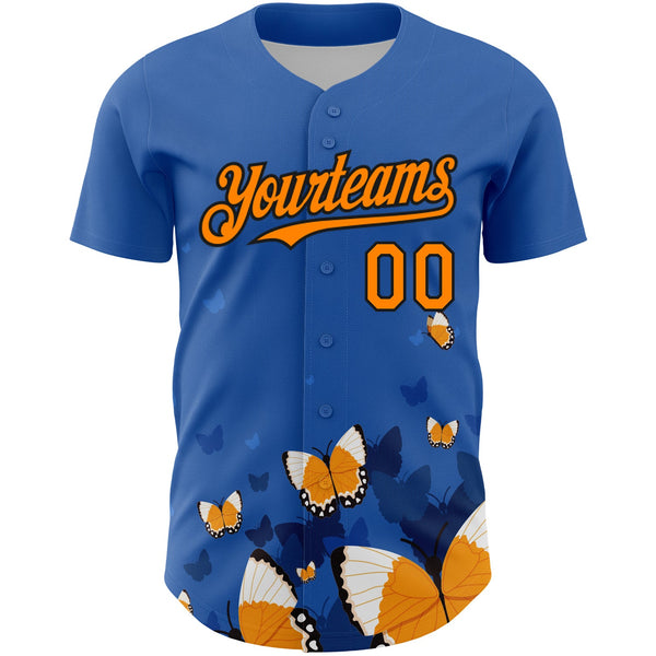 Custom Royal Orange-Black 3D Pattern Design Animal Butterfly Authentic Baseball Jersey alternate