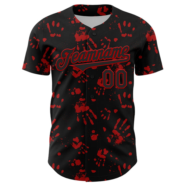 Custom Black Red 3D Pattern Design Rave Bloody Handprint Authentic Baseball Jersey alternate