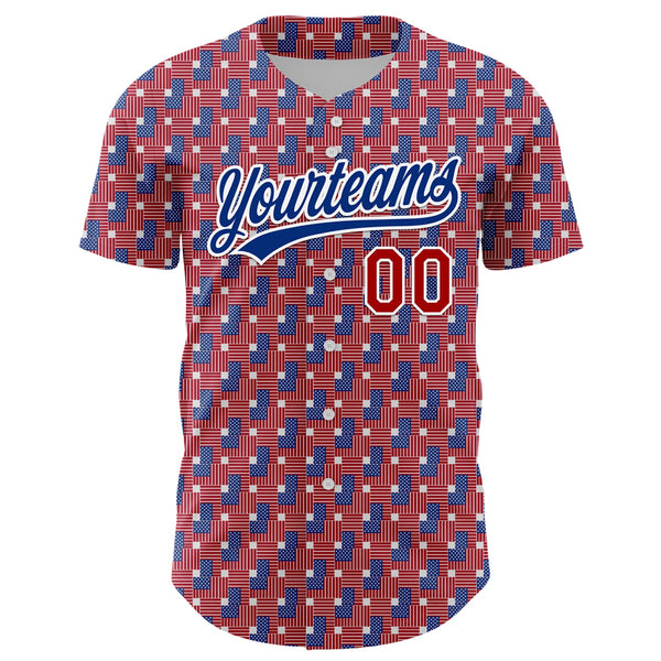 Custom Red Royal-White 3D American Flag Authentic Baseball Jersey alternate