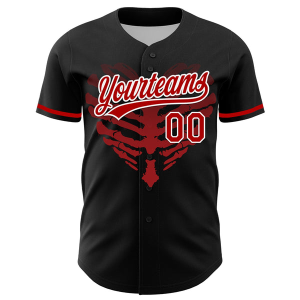 Custom Black Red-White 3D Pattern Design Gothic Style Devil Heart Authentic Baseball Jersey alternate