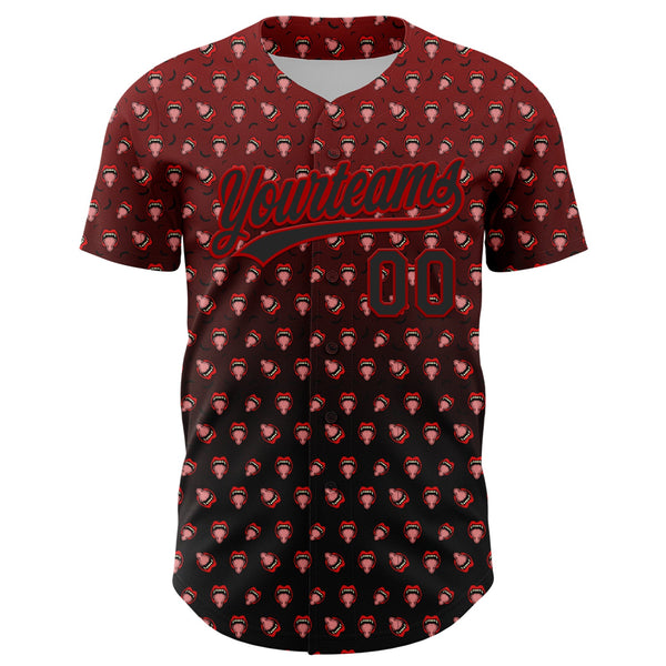 Custom Red Black 3D Pattern Design Gothic Style Devil Authentic Baseball Jersey alternate
