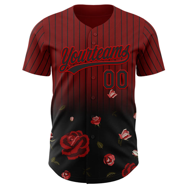 Custom Crimson Black-Red 3D Pattern Design Gothic Style Rose Authentic Baseball Jersey alternate