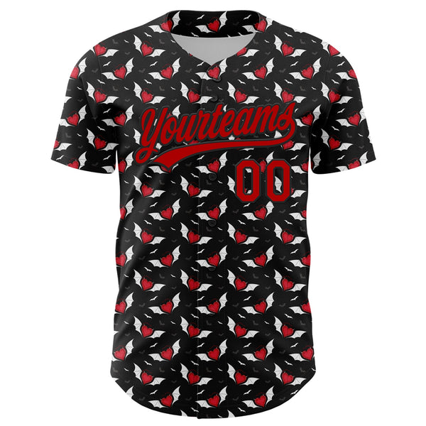 Custom Black Red 3D Pattern Design Gothic Style Devil Heart Authentic Baseball Jersey alternate