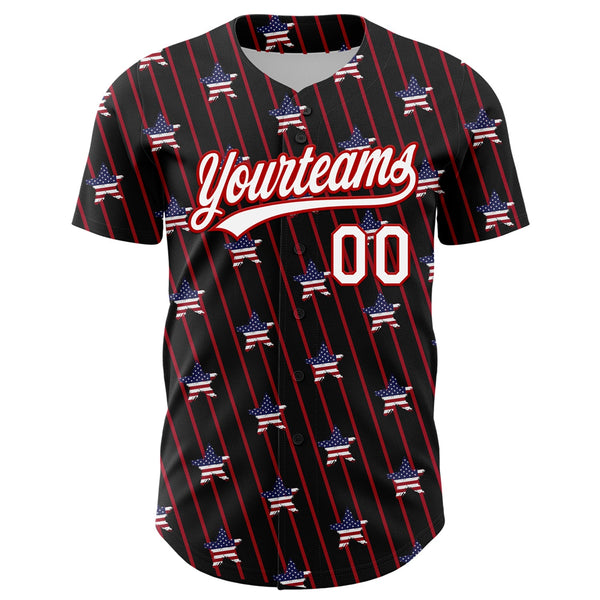 Custom Black White-Red 3D American Spirit American Flag And Stars Authentic Baseball Jersey alternate