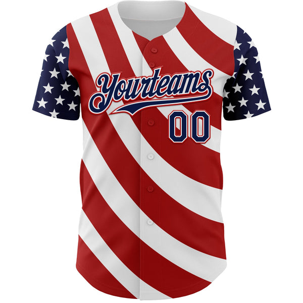 Custom White Navy-Red 3D American Flag Authentic Baseball Jersey alternate