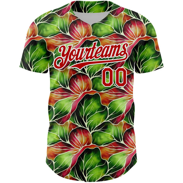 Custom Black Red-White 3D Pattern Design Tropical Plant Authentic Baseball Jersey alternate