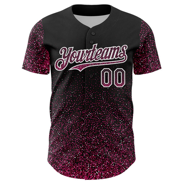 Custom Black Pink-White 3D Pattern Design Abstract Colorful Glittering Dot Authentic Baseball Jersey alternate