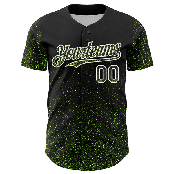 Custom Black Neon Green-White 3D Pattern Design Abstract Colorful Glittering Dot Authentic Baseball Jersey alternate