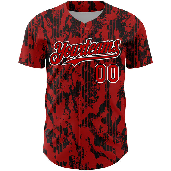 Custom Red Black-White 3D Pattern Design Abstract Fluid Authentic Baseball Jersey alternate