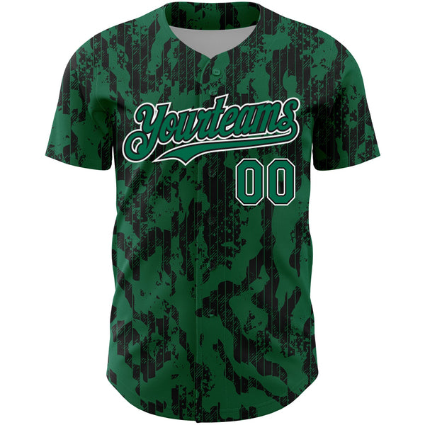 Custom Kelly Green Black-White 3D Pattern Design Abstract Fluid Authentic Baseball Jersey alternate