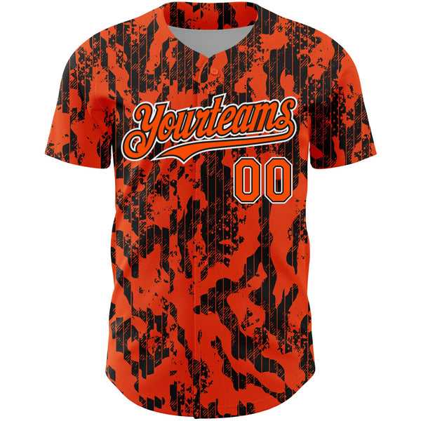 Custom Orange Black-White 3D Pattern Design Abstract Fluid Authentic Baseball Jersey alternate