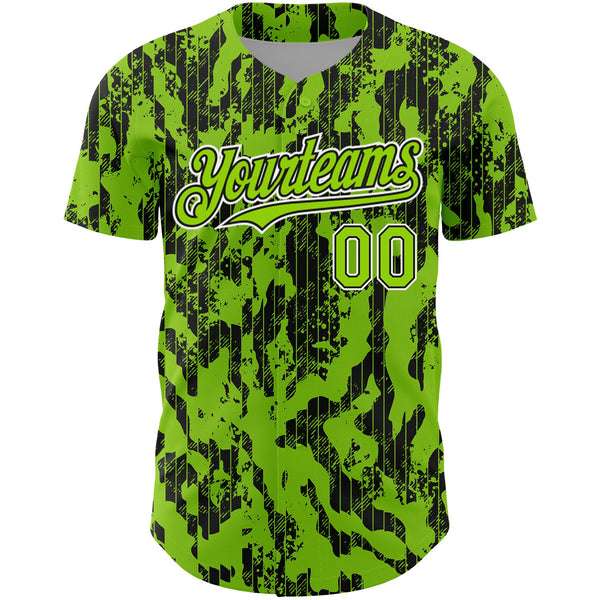 Custom Neon Green Black-White 3D Pattern Design Abstract Fluid Authentic Baseball Jersey alternate