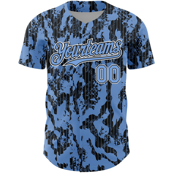 Custom Light Blue Black-White 3D Pattern Design Abstract Fluid Authentic Baseball Jersey alternate