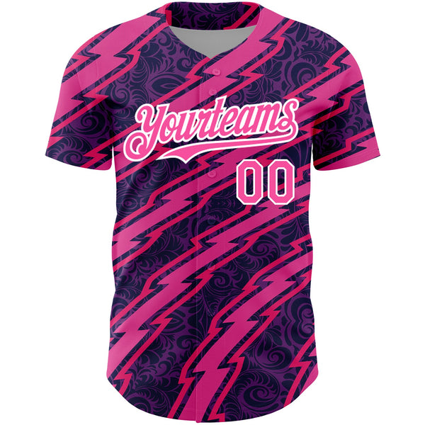 Custom Purple Pink-White 3D Pattern Design Zigzag Authentic Baseball Jersey alternate
