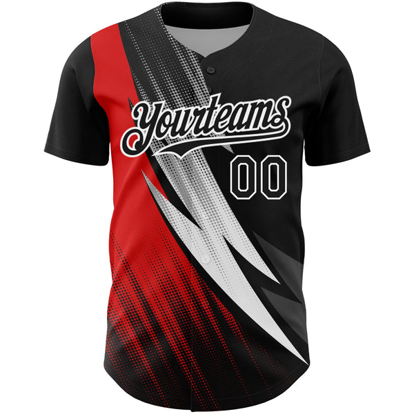 Custom Black Red-White 3D Pattern Design Geometric Shape Authentic Baseball Jersey alternate