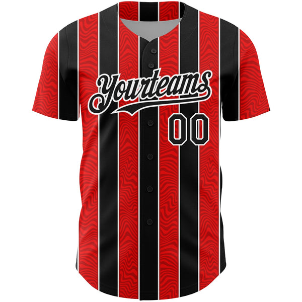 Custom Red Black-White 3D Pattern Design Stripe Authentic Baseball Jersey alternate