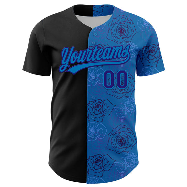 Custom Blue Dark Purple-Black 3D Pattern Design Gothic Style Rose Authentic Baseball Jersey alternate