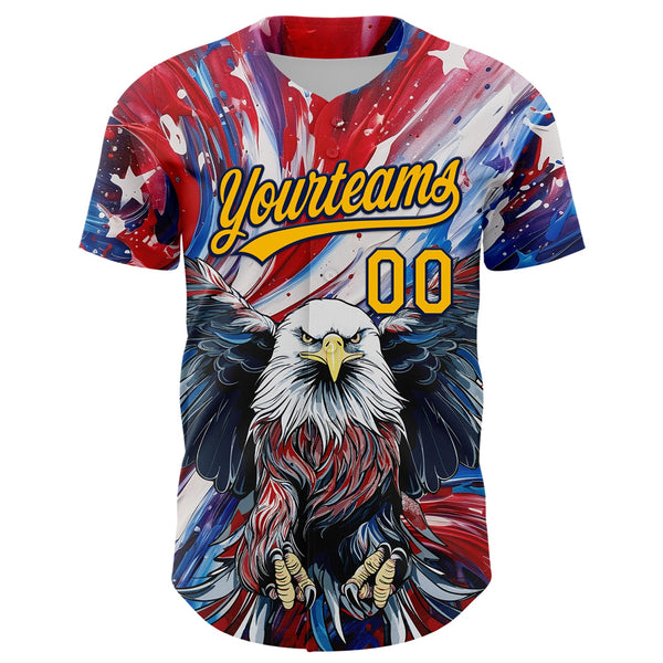 Custom Red Gold-Navy 3D American Flag Eagle And Star Authentic Baseball Jersey alternate
