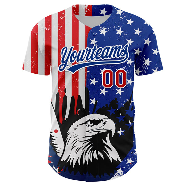 Custom White Red-Royal 3D American Flag Eagle And Star Authentic Baseball Jersey alternate