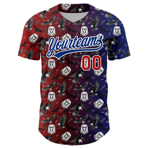 Custom Red Royal-White 3D Pattern Design American Eagle Authentic Baseball Jersey alternate