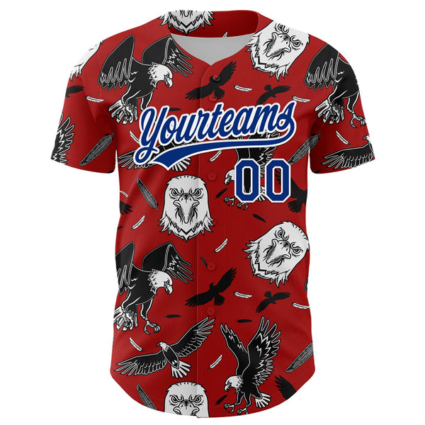 Custom Red Royal-White 3D Pattern Design American Eagle Authentic Baseball Jersey alternate