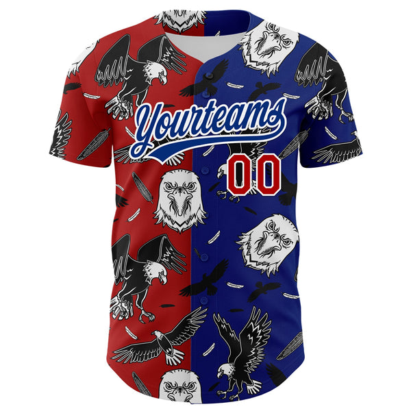 Custom Royal Red-White 3D Pattern Design American Eagle Authentic Baseball Jersey alternate