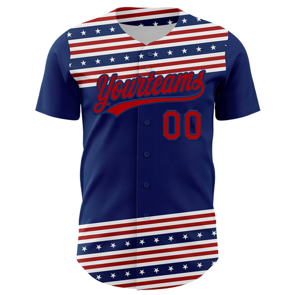 Custom US Navy Blue Red 3D American Flag And Star Authentic Baseball Jersey alternate