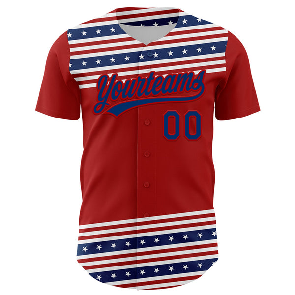 Custom Red US Navy Blue 3D American Flag And Star Authentic Baseball Jersey alternate