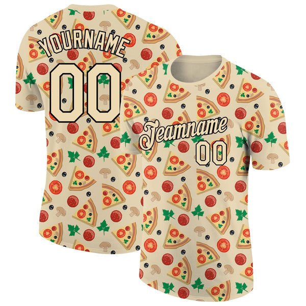 Custom City Cream Black 3D Pattern Design Food Pizza Performance T-Shirt