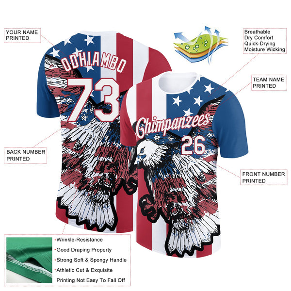 Custom White Red-Royal 3D American Flag And Eagle Performance T-Shirt alternate