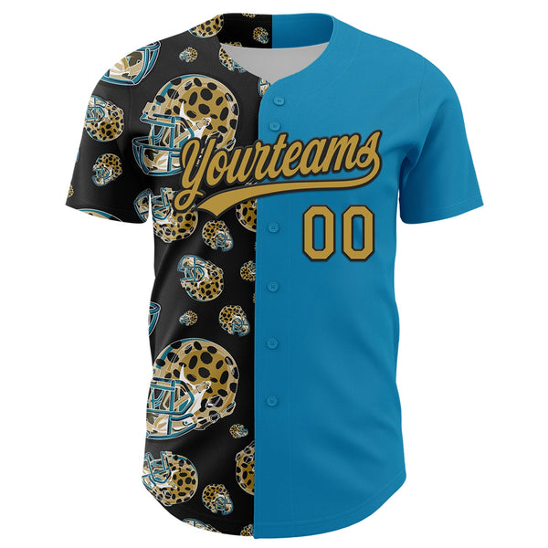 Custom Panther Blue Old Gold-Black 3D Pattern Design Football Jaguar Helmet Authentic Baseball Jersey alternate