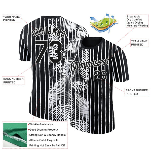 Custom Black White 3D Tropical Hawaii Palm Leaves Performance T-Shirt alternate