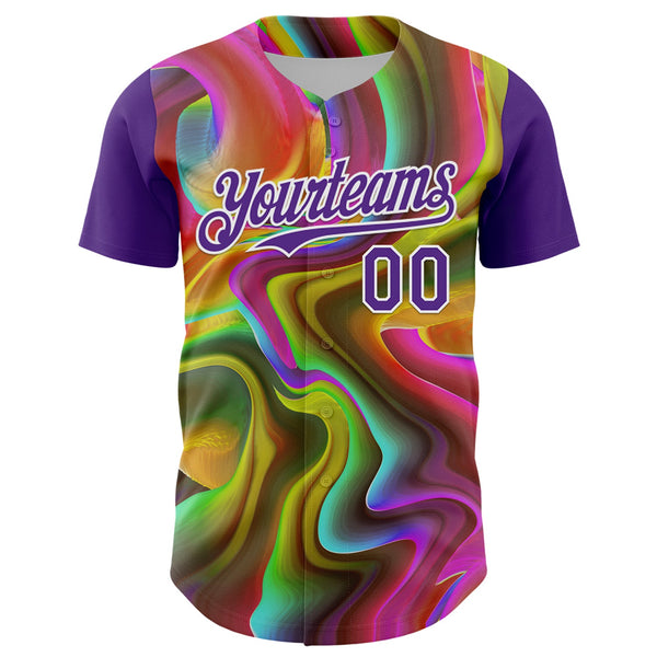 Custom Purple White 3D Pattern Design Rave Psychedelic Liquid And Skull Authentic Baseball Jersey alternate