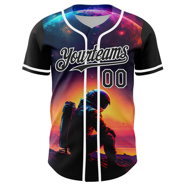 Custom Black White 3D Pattern Design Rave Astronaut Authentic Baseball Jersey alternate