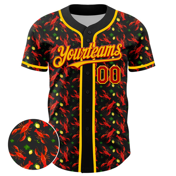 Custom Black Red-Yellow 3D Pattern Design Animal Lobster Fruit Lemon Authentic Baseball Jersey alternate