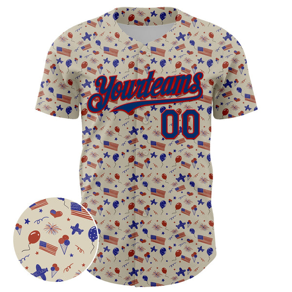 Custom Cream US Navy Blue-Red 3D American Flag Authentic Baseball Jersey alternate