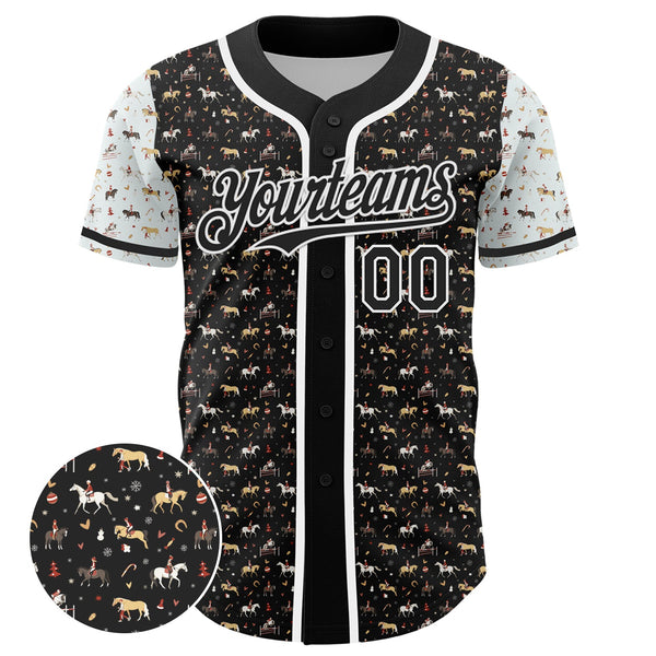 Custom Black White 3D Pattern Design Rodeo Cowboy Authentic Baseball Jersey alternate