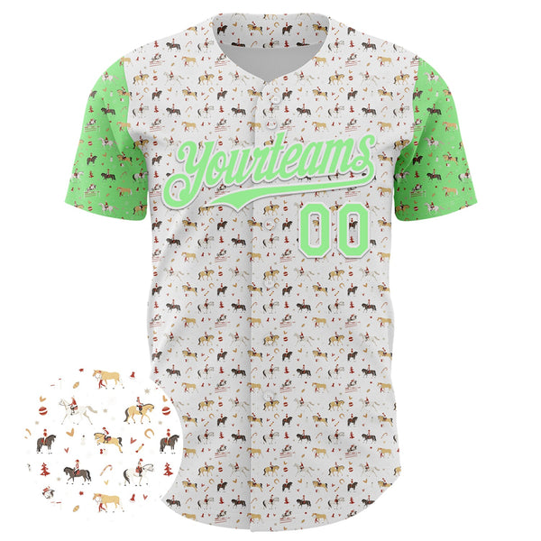 Custom White Pea Green 3D Pattern Design Rodeo Cowboy Authentic Baseball Jersey alternate
