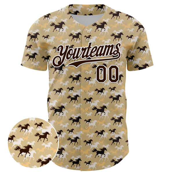 Custom Vegas Gold Brown-White 3D Pattern Design Animal Horse Authentic Baseball Jersey alternate