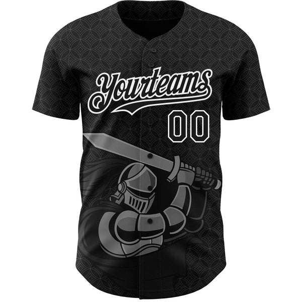 Custom Black White 3D Pattern Design Knight Hero Art Authentic Baseball Jersey alternate