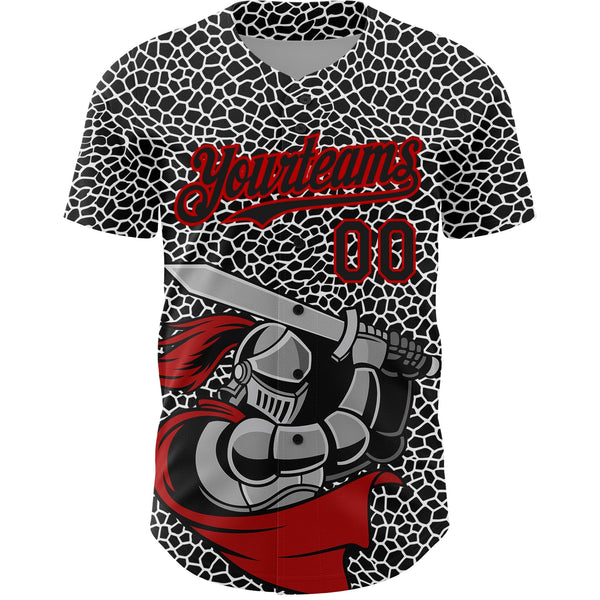 Custom Black Red-White 3D Pattern Design Knight Hero Art Authentic Baseball Jersey alternate