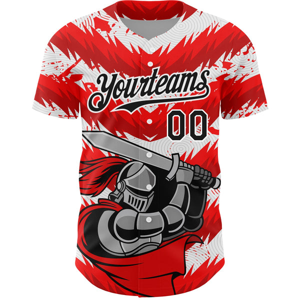 Custom Red Black-White 3D Pattern Design Knight Hero Art Authentic Baseball Jersey alternate